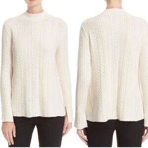 Theory Cream Friselle Plumose Cable Knit Sweater Mock Neck Wool STRECH